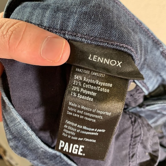 Paige Lennox Jeans Mens 36x29 Blue‎ Dark Wash Stretch Straight Leg Low Rise - Picture 4 of 11